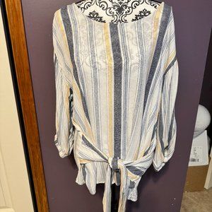 a.n.a. | Striped Tie Front 3/4 Sleeve Blouse Sz XL